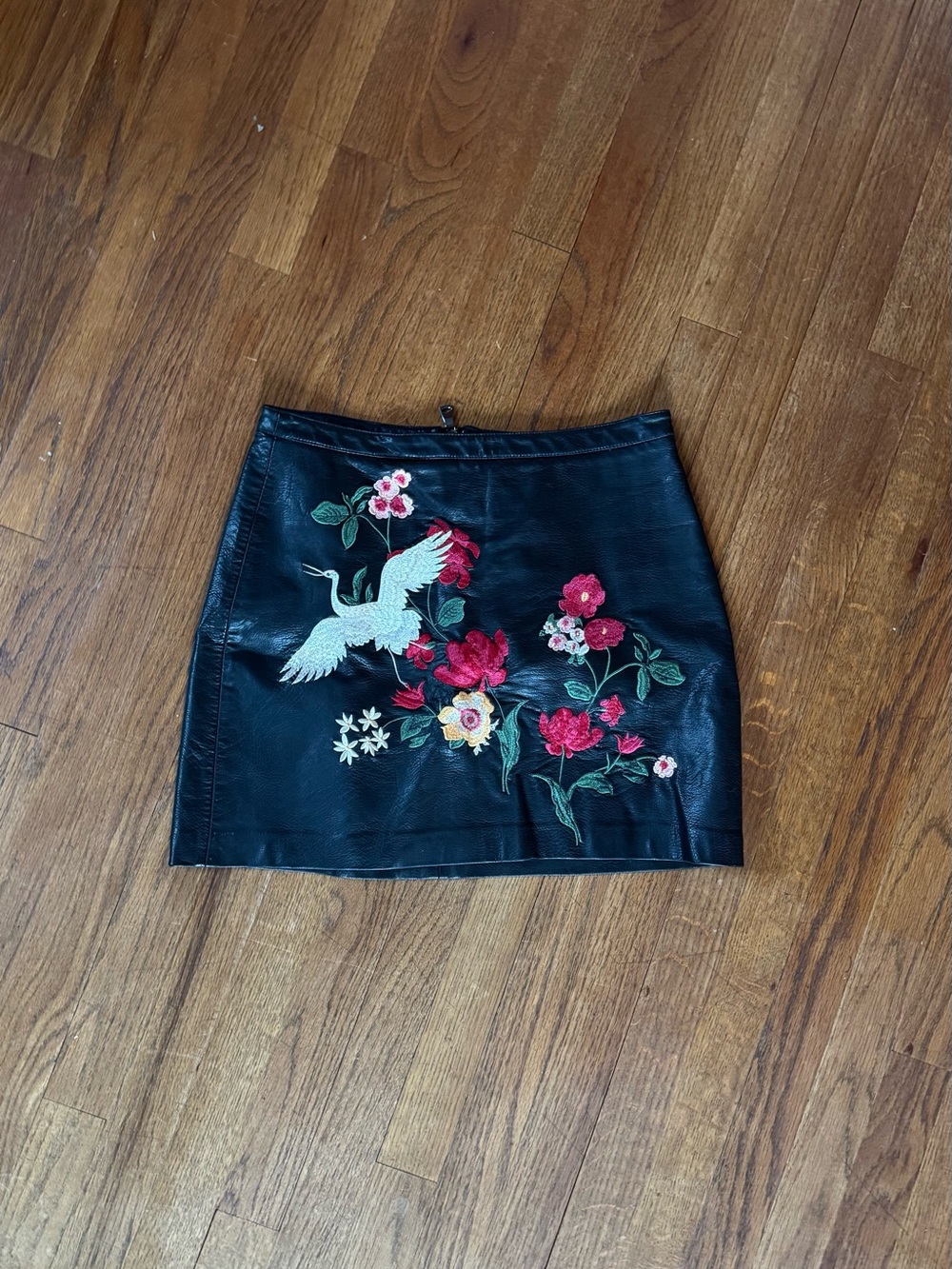 Black Embroidered Mini Skirt